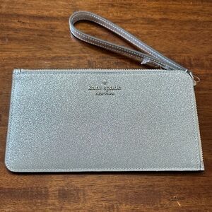 Kate Spade Metallic Silver Clutch Corner Zip  NWOT
